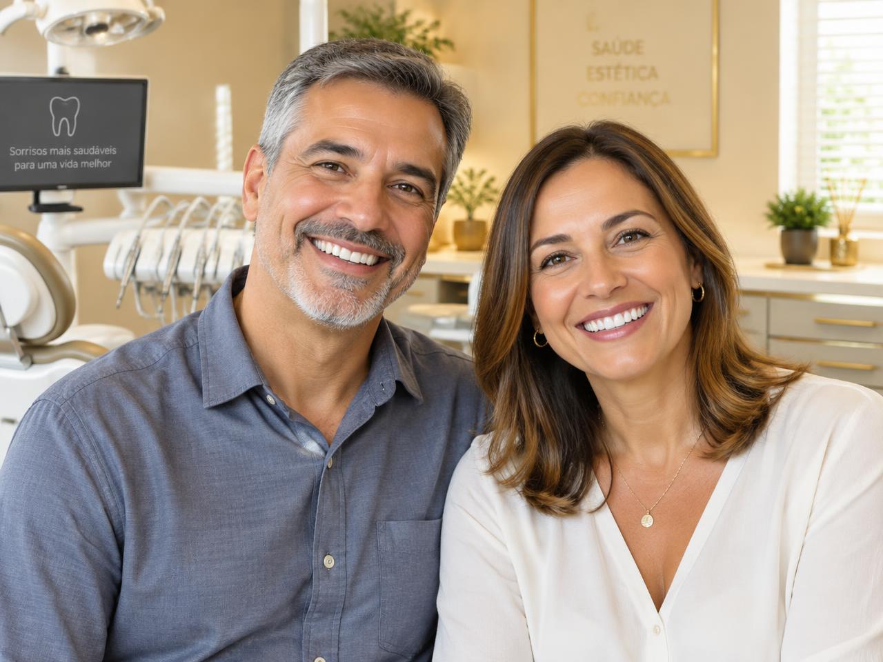 Pacientes sorrindo após implante dentário